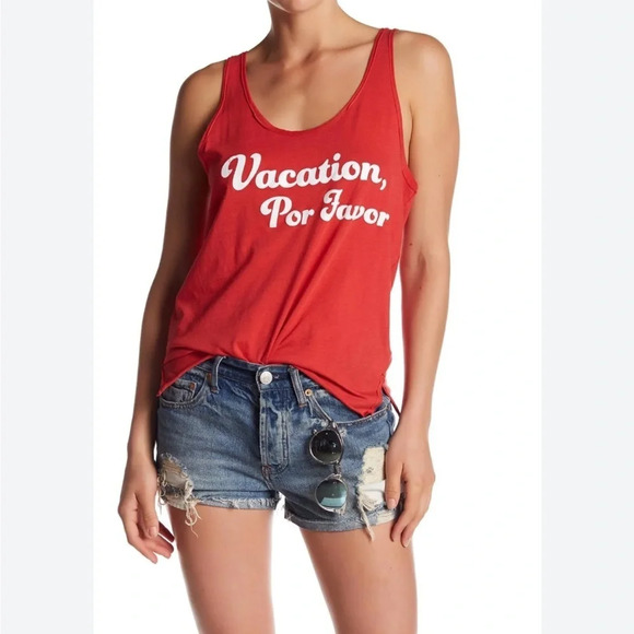 Project Social T Tops - PST by Project Social T Women’s Vacation, Por Favor Red Cotton Tank Medium